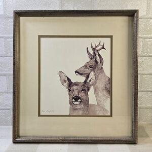 Deerfield Limited Edition Signed Art Drawing Print Matted Framed ~ Deer Wildlife